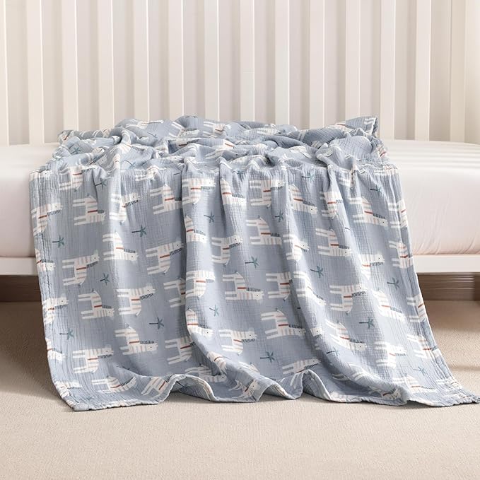 NTBAY 2 Layer Muslin Cotton Baby Swaddle Blanket, 42x60 Soft and Breathable Receiving for Newborns and Infants, Perfect for Crib, Stroller, Travel, Lightweight Nursery Blanket, Palm and Zebra