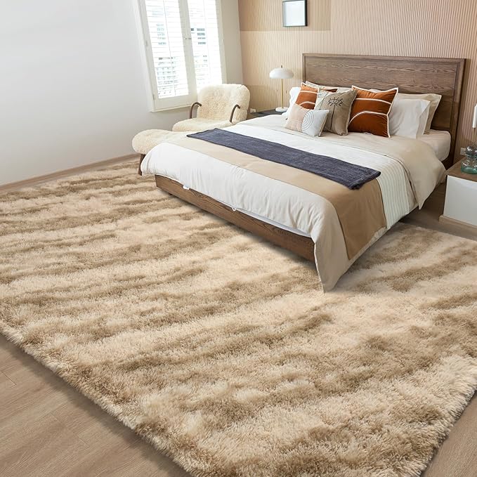 Merelax Area Rugs for Living Room Bedroom, Non-Slip Large 6x9 Feet Soft Fluffy Shaggy Bedside Rug, Indoor Floor Carpet for Kids Dorms, Nursery Rooms, Playroom, Home Decor Aesthetic, Beige/Brown