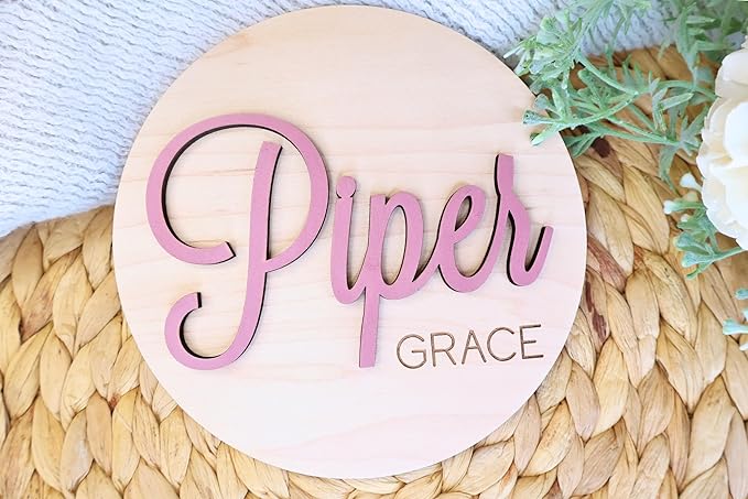 Custom Baby Name Announcement Disc, Wooden Hospital Photo Prop, 30 Colors & Multiple Font Options, Personalized Welcome New Baby Name Sign, 4-8 Inches