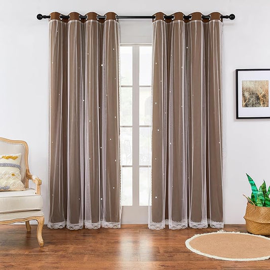 XiDi Blackout Curtains for Bedroom Windows - 72 in Long, 34 in Wide, 2 Panel Brown Unicorn Pattern for Girls & Kids Room Decor