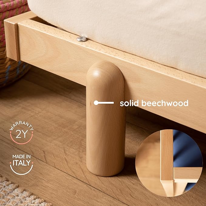 dadada Baby Bliss 4 in 1 Convertible Crib to Toddler Bed & Floor Bed – Made in Italy, GREENGUARD Gold Certified, Baby-Safe Finish, Sustainable Beech Wood, Modern Design, 4 Adjustable Heights (Natural)