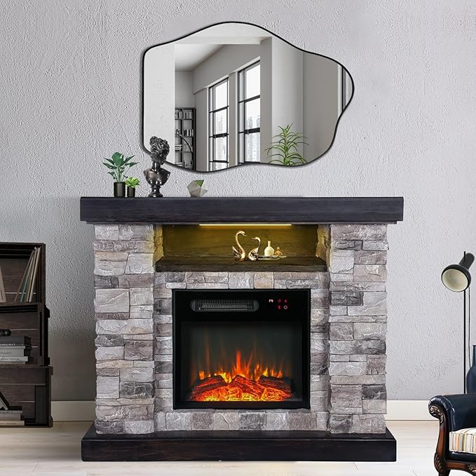 POZINO Irregular Shaped Mirror, 28"x20" Asymmetrical Mirror, Modern Wavy Mirrors, Funky Mirrors for Wall Decor Living Room Bathroom Bedroom Entryway