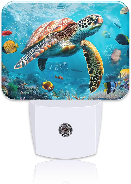 Sea Turtle Swims Under Water Night Light for Kids, Sea Turtle LED Night Light Plug into Wall with Dusk to Dawn Sensor for Girls Boys Women Men Room, Hallway, Kitchen, Bathroom, Stairs Decor