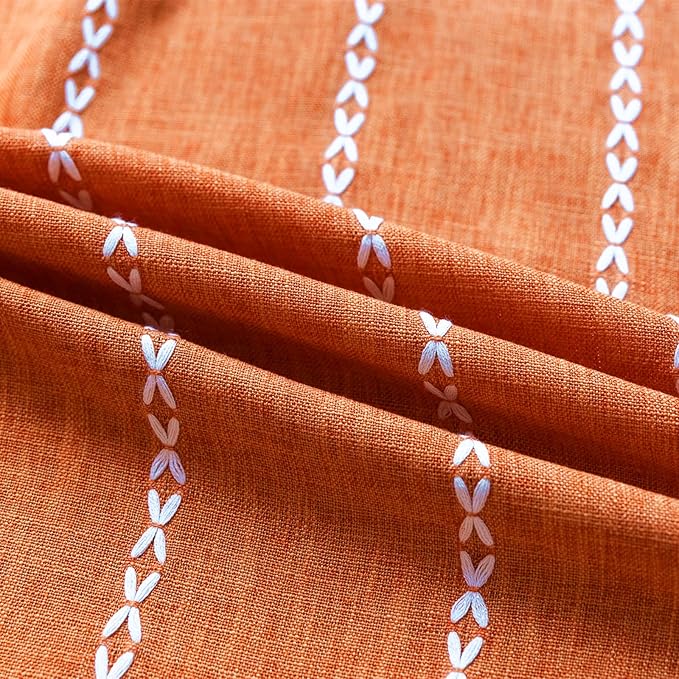 Deeprove Orange Curtains 90 inches Long, Cotton Linen Stripe Textured Light Filter Privacy Burnt Bohemian Window Treatment for Dining Bedroom Living Room Fall Halloween Decor, Rod Pocket 1 Panel