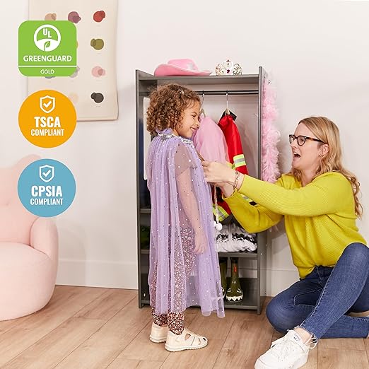 ECR4Kids TrendiTot Clothing Rack, Kids Wardrobe, Grey Wash