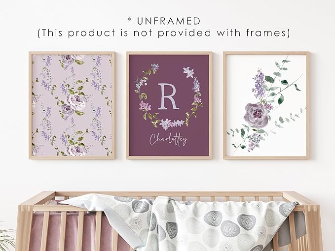 Personalized Name Flower Nursery Wall Art Prints, Crib & Nursery décor, Newborn Baby Girl Gift Present, Floral Baby Girl Room Pictures, Poster For Baby And Kids (6 Prints, Flower 2)