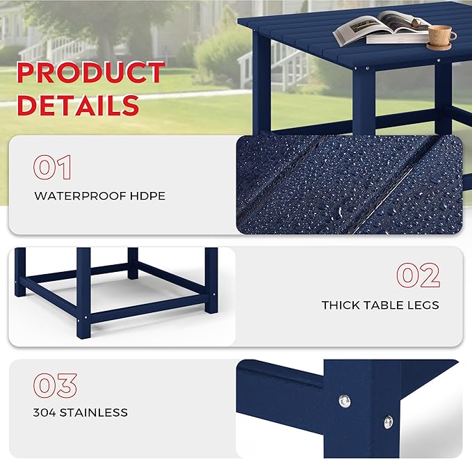 Costaelm Paradise Kids 5-Piece HDPE Outdoor Square Patio Dining Table and Chairs Set, Navy Blue