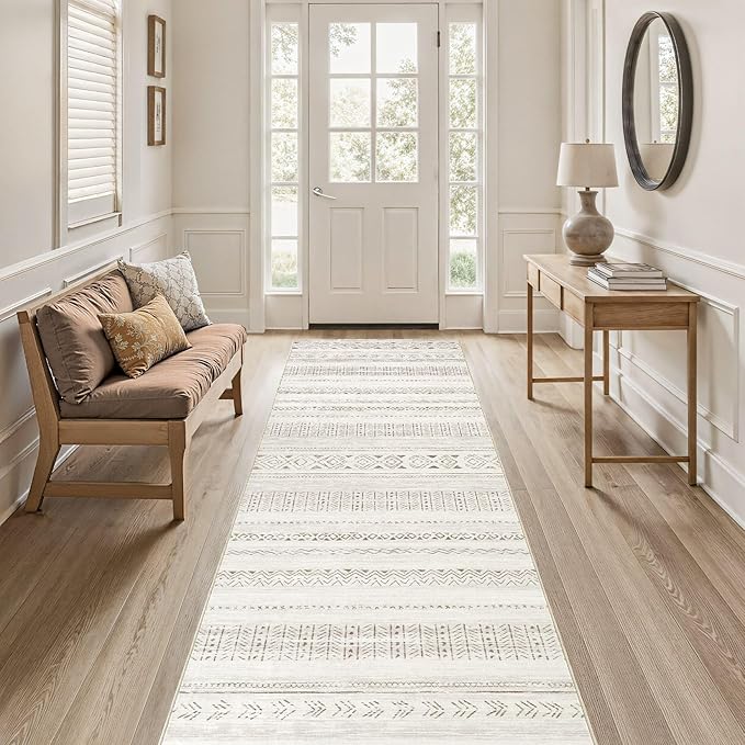 Area Rugs for Living Room Washable Living Room Rug Soft Neutral Indoor Floor Carpet Non-Slip Stain Resistant Modern Boho Rugs for Bedroom Dining Room Kids Room Nursery Office Home Brown/Cream