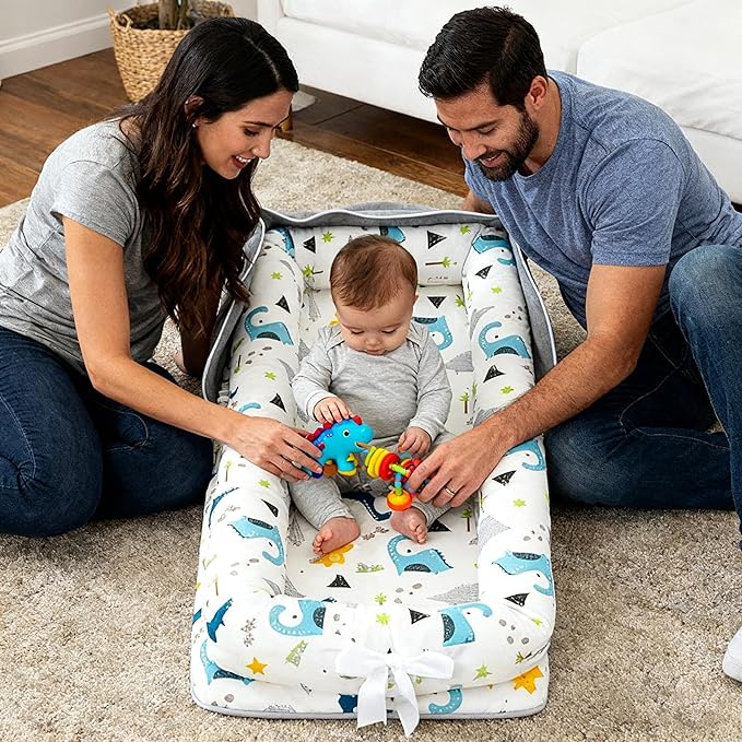 Baby Lounger Play Mat for Tummy Time,Baby Lounger for Newborn Awake-Time Pad,Portable Newborn Babies Essentials Gifts 0-24 Months Home or Travel (Long Necked Dragon)