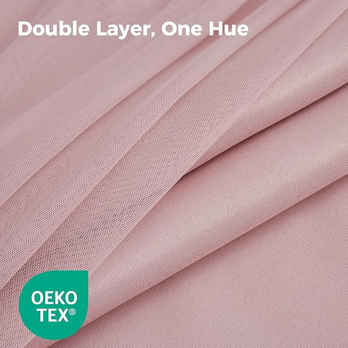 100% Blackout Curtains for Bedroom, Double Layer Pink Curtains, Black Out Curtain 63 inch Long with Sheer Overlay for Living Room, Room Darkening Window Drapes with Grommet, 52" W x 63" L