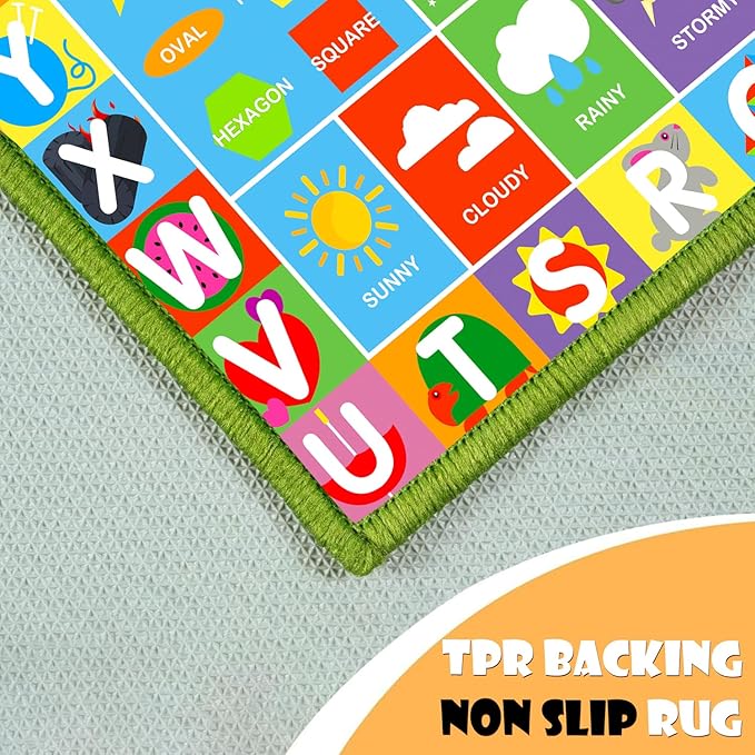 Alphabet Rug for Kids - Soft ABC Kids' Rug with Non-Slip Backing, Educational Playroom Carpet for Toddlers with Letters, Numbers & Shapes - 6'7" x 4'11" (Rectangular)