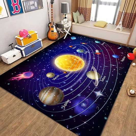 Solar System Planet Area Rug,6x8ft,Boys and Girls Room Large Play Mat, Suitable for Children's Room Bedroom, Classroom, Daycare Center, Kindergarten, Non-Slip Washable Carpet