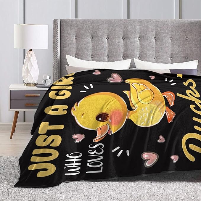 Duck Blanket Just A Girl Who Loves Ducks Throw Blanket Flannel Stuff Merch Cozy Decor Fleece Plush Fuzzy Warm Soft Lightweight Bedding Gifts for Men Women Girls Boy Couch 80"X60"
