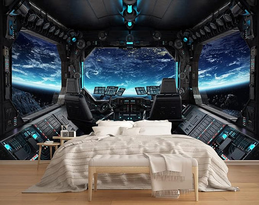 Outer Space Views from The Spaceship Wall Mural Wallpaper for Bedroom Living Room(Not Peel n' Stick)