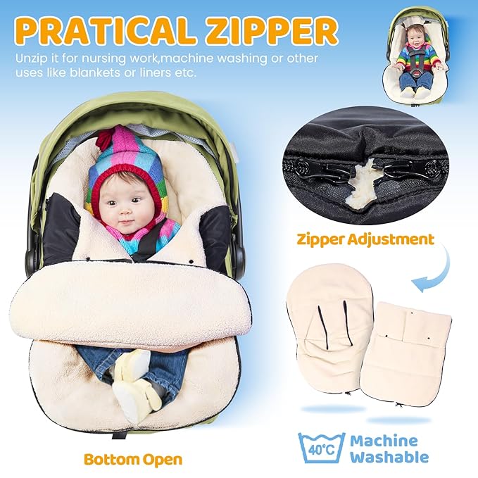 Orzbow Winter Carseat Cover for Baby | Infant Car Seat Blanket | Waterproof Car Seat Cover with Adjustable Collar, Warm and Cozy Fleece Carseat Canopy Blanket for Baby Winter Essentials, Black