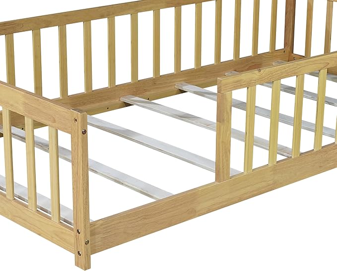 Twin Size Kids Montessori Floor Bed,Twin Floor Bed Frame with Slats,Solid Wood Twin Bed Frame for Girls Boys,Natural