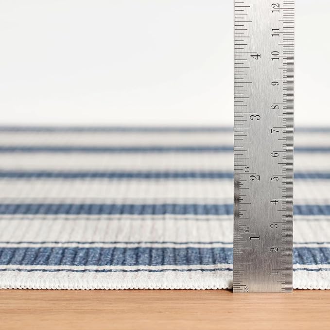 Dash & Albert Awning Stripe Blue Machine Washable Rug, 4 X 6 Feet, Blue Stripe Pattern