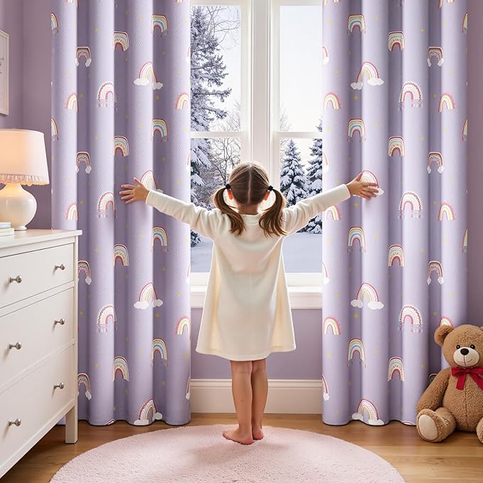 jinchan Nursery Blackout Curtains for Kids Room Rainbow Purple Curtains Cute Girls Bedroom Dorm Playroom Window Treatment Grommet Thermal Insulated Room Darkening 2 Panels 84 Inch Length