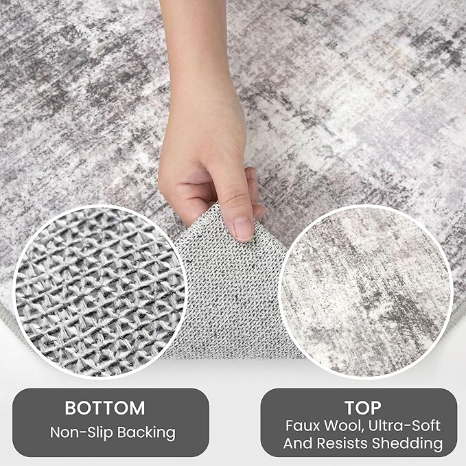 IOHOUZE Abstract Area Rugs and Runners Sets 2x6 and 3x5 Ft, Washable Entryway Rug and Runner Set, Non Slip Kitchen Rug Set, Printed Faux Wool Modern Floor Carpet for Hall Kitchen Entrance, Grey Beige