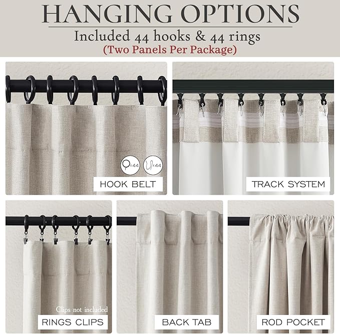 Blackout Curtains 60 Inches Extra Wide Natural Linen Curtains 102 Inch Length for Living Room, Pleated Farmhouse Bedroom Thermal Heavy Drapes for Winter Thick Large Window 60"W x 102"L 2 Panels