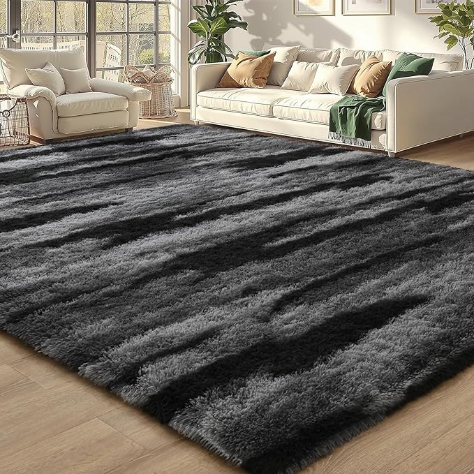 Meralax Area Rugs for Living Room Bedroom, Black 4x6 Feet Soft Fluffy Shaggy Bedside Rug, Machine Washable Indoor Floor Carpet for Kids Girls and Boys, Dorms, Nursery Rooms, Home Decor Aesthetic