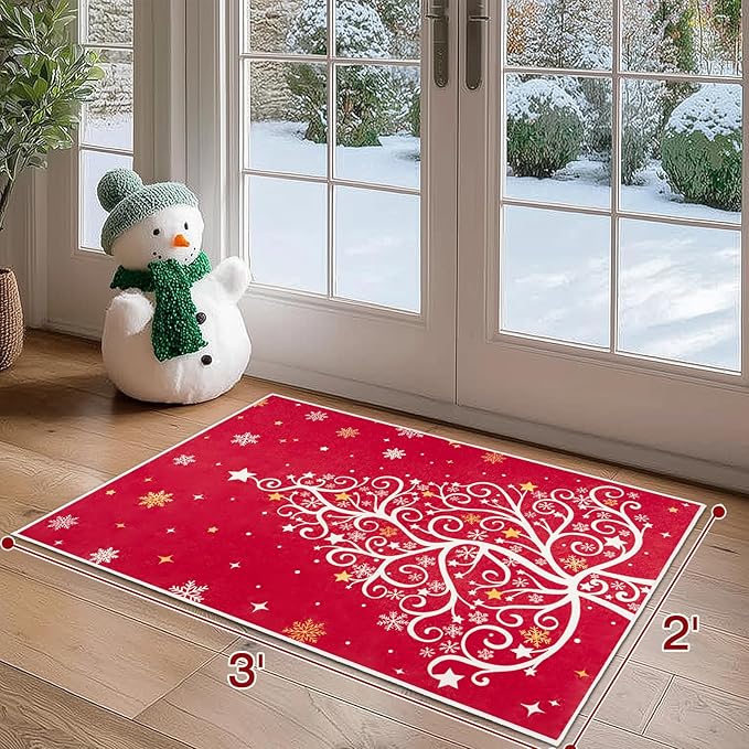 2x3 Machine Washable Christmas Area Rug, Non-Slip Small Christmas Entryway Rug for Front Door, Low Pile Indoor Door Mat for Entryway, Bedroom, Dining Room & Kitchen(2x3 Christmas Tree)