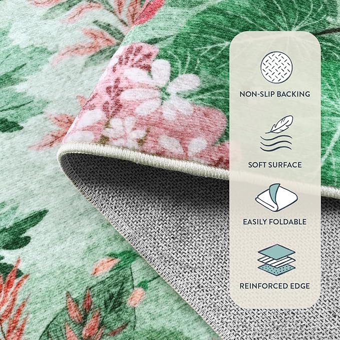 Lahome Spring Jungle Carpet, 5x7 Area Rugs for Bedroom Aesthetic Green Rugs for Living Room, Soft Machine Washable Seasonal Floral Non Slip Non Shedding Floor Carpet for Dorm Playroom Classroom Decor