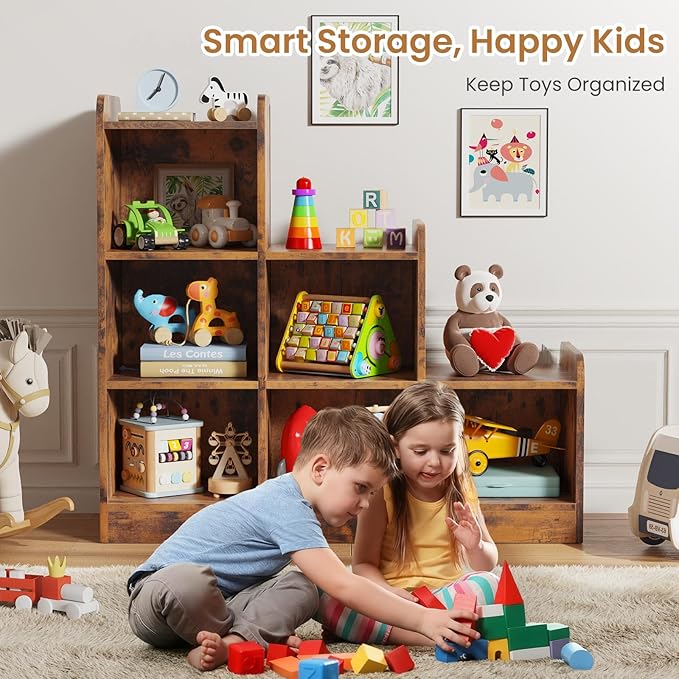 Montessori Shelf 6-Section Wooden Storage Cabinet, Kids Toy Storage Organizer Book Shelf for Kids Rooms, Classroom, Playroom, Nursery, Preschool Book Shelves