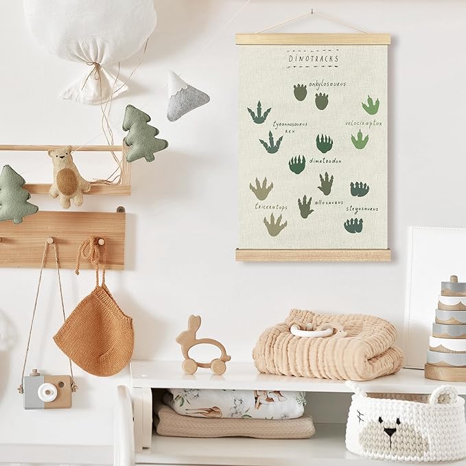 BCUANGD Dinosaur Dino Paw Wall Decor - Baby Toddler Boys Room Wall Art Poster Hanger with Wood Frames, Inspirational Hanging Canvas Decor for Kids Room Playroom Nursery Bedroom, 16x24 Inches