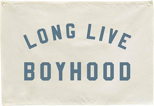 Long Live Boyhood Canvas Banner-Nursery Hanging Rectangular Poster Flag Sign Art for Baby Kids Boy,Nursery Playroom Boyroom Babyroom Decoration,Christmas Gift Idea for Boys 28.5"L x 20"W