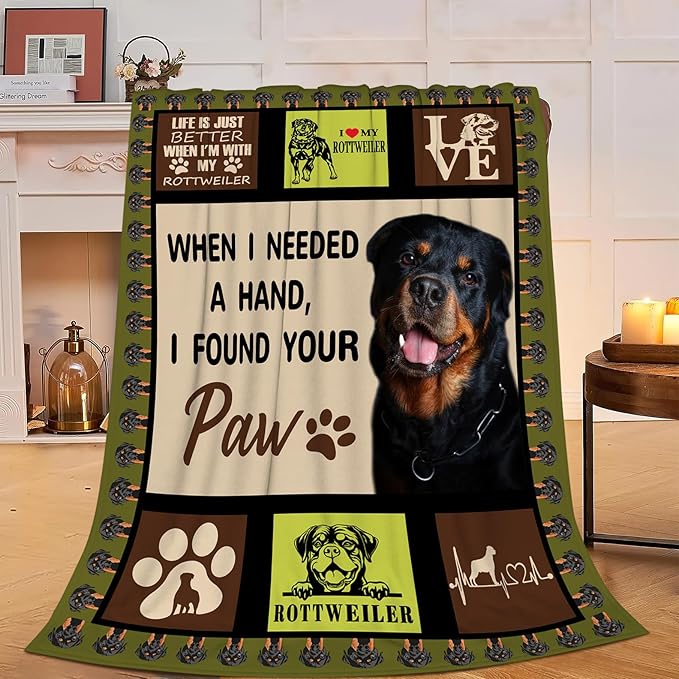 Rottweiler Blanket Rottweiler Gifts Throw Blanket Super Soft Flannel Fluffy Plush Cozy Fuzzy Fleece Stuff Animals Blanket Decor for Dog Lover Woman Girl Kids Adults Man for Bed Sofa Couch 40"X50"