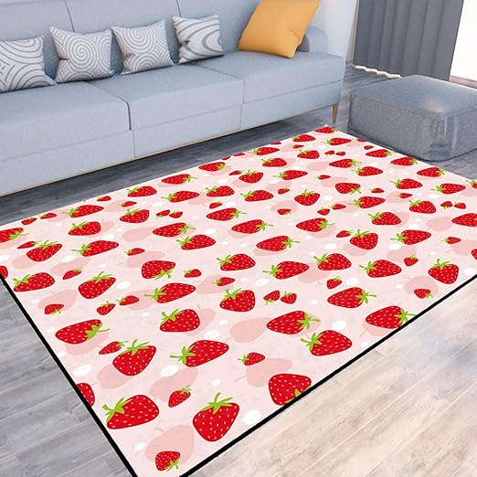 Strawberry Rug Kwaii Pink Area Rugs for Bedroom Dorm Living Room Cute Throw Rug Floor Mat Pad Doormat Carpet, 6' x 9'(180 x 275cm)
