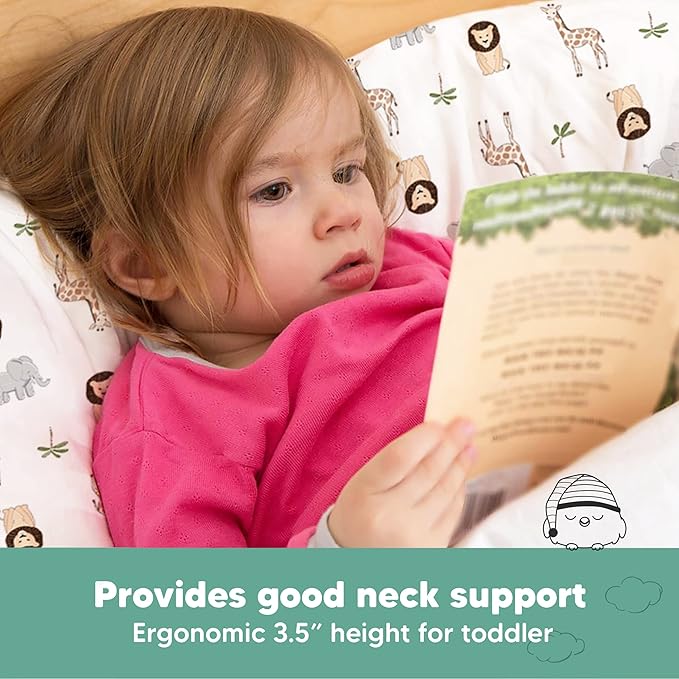 Toddler Pillow with Pillowcase - 13x18 My Little Dreamy Kids Travel Bed Pillows for Sleeping, Organic Cotton Small Pillowcase, Soft & Breathable, Machine Washable, Toddlers 2-5 years old (The Wild)