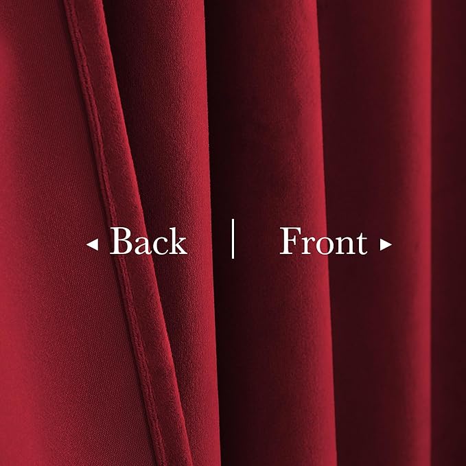 StangH Red Velvet Curtains 96 inches Long for Living Room, Christmas Decor Back Tab Thermal Insulated Privacy Protect Drapes for Bedroom Home Theater, W52 x L96, 2 Panels