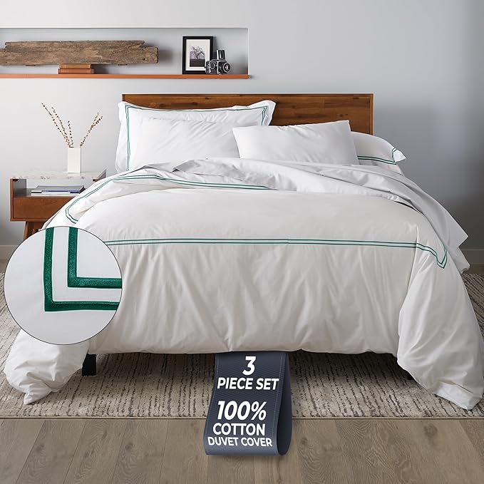 Ella Jayne Twin Duvet Cover (2 Pieces), 100% Cotton Percale, Twin/Twin XL, Soft, Breathable & Lightweight Including Duvet Cover Twin (1 Piece) 68" x 90" Inches with 1 Pillow Shams (White Design)