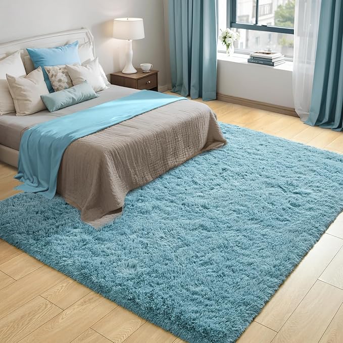 Merelax Soft Modern Indoor Large Shaggy Rug for Livingroom Bedroom Dorm Kids Room Home Decorative, Non-Slip Plush Fluffy Furry Fur Area Rugs Comfy Nursery Accent Floor Carpet 6x9 Feet, Turquoise Green