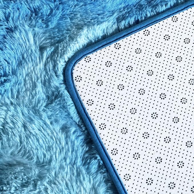 Large Shag Area Rugs 8 x 10, Tie-Dyed Plush Fuzzy Rugs for Living Room, Ultra Soft Fluffy Furry Rug for Bedroom, Indoor Carpet Nursery Rugs for Kids Room Home Decor,Bright Blue