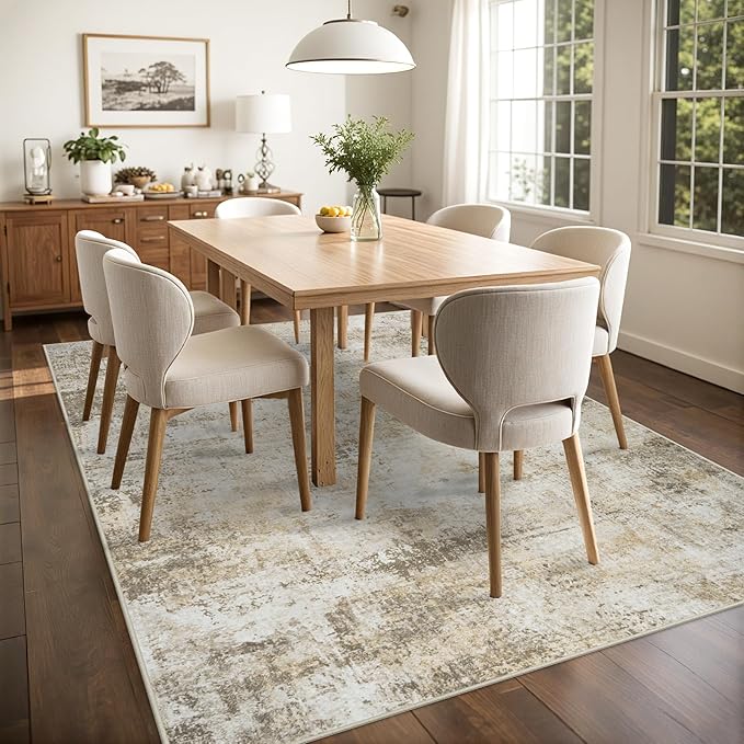 9x12 Area Rugs Living Room Rugs: Large Washable Rug with Anti-Slip Backing Non-Shedding Stain-Resistant Soft Abstract Carpet for Bedroom Dining Room Nursery Hallway Indoor Home Office Beige Grey