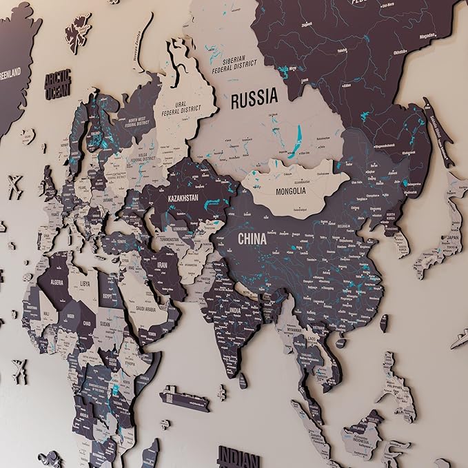Colorfull Worlds 3D Wooden World Map Wall Art - Premium Multicolored World Travel Map for Wall Decor with Push Pins- Ideal Housewarming Gift & Travel Tracker (XLarge, Nimbus)