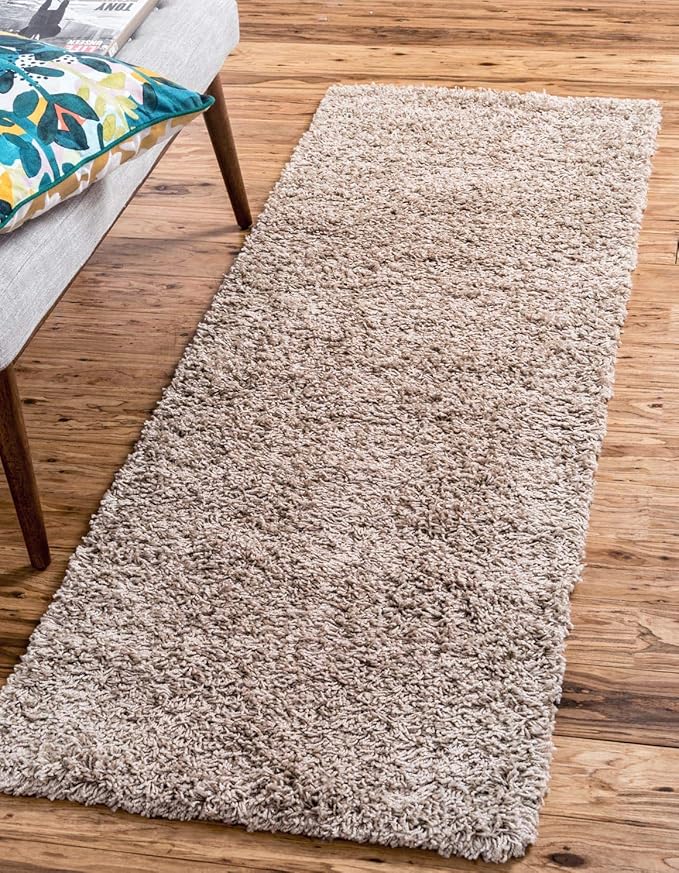 Unique Loom Solid Shag Collection Area Rug (2' 6" x 19' 8" Runner, Taupe)