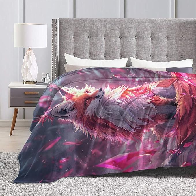 Fox Blanket Foxes Throw Blanket Animals Flannel Stuff Merch Cozy Decor Fleece Plush Fuzzy Warm Soft Lightweight Bedding Gifts for Fox Lover Women Men Girl Boy Couch 80"X60"
