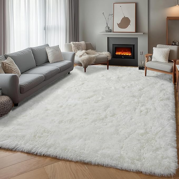 ONASAR Cream White Rugs for Living Room Bedroom, 5x8 Washable Fluffy Bedside Area Rug, Soft Plush Shaggy Indoor Floor Carpet for Nursery Kids Girls Boys Teen Dorm Home Office Decor Aesthetic