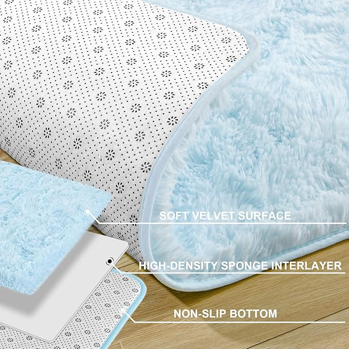Merelax Soft Modern Indoor Shaggy Area Rug for Bedroom Livingroom Dorm Kids Room Home Decorative, Non-Slip Plush Fluffy Furry Fur Rugs Comfy Nursery Accent Floor Carpet 4x5.9 Feet, Baby Blue
