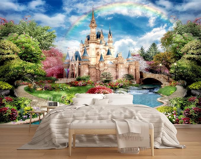 Castle Mural Wallpaper for Kids Bedroom Beautiful Fairytale World Nursery Wall Mural (Not Peel n' Stick)