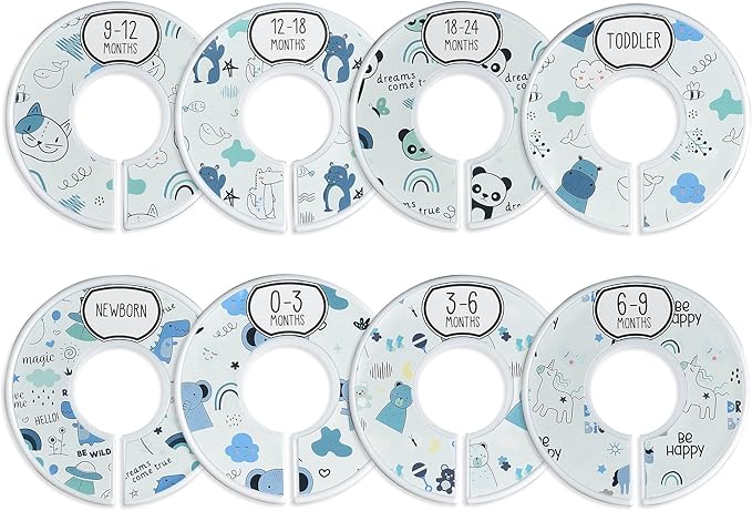 Velvet Baby Hangers with 10x Clips and 8X Dividers (30 Pack) | 11” Ultra-Slim Baby Clothes Hangers | Non-Slip Felt | Space-Saving Nursery & Infant Closet Organizer | Blue
