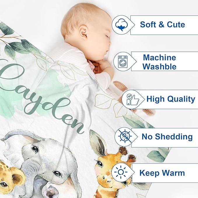 J&SBGFT Personalized Baby Blanket for Boys,Customized Name Blanket with Name, Receiving Blankets for Toddlers Kids Nursery Stroller Crib Decor Throw, 30x40, Color19