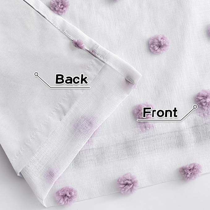 MYSKY HOME 100% Blackout Curtains for Nursery Thermal Insulated Purple Pom Pom Curtains 72 Inch Long for Girls Bedroom 2 Panels White Sheer Curtains for Kitchen Dining Room Door Grommet, 52 x 72 in