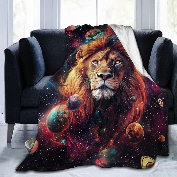 Lion Blanket Space Lion King Decor Throw Blanket Super Soft Flannel Lightweight Fluffy Plush Cozy Fuzzy Fleece Animal Print Gifts Blanket for Girl Woman Man Boys Kids Adults for Bed Sofa 50"X60"