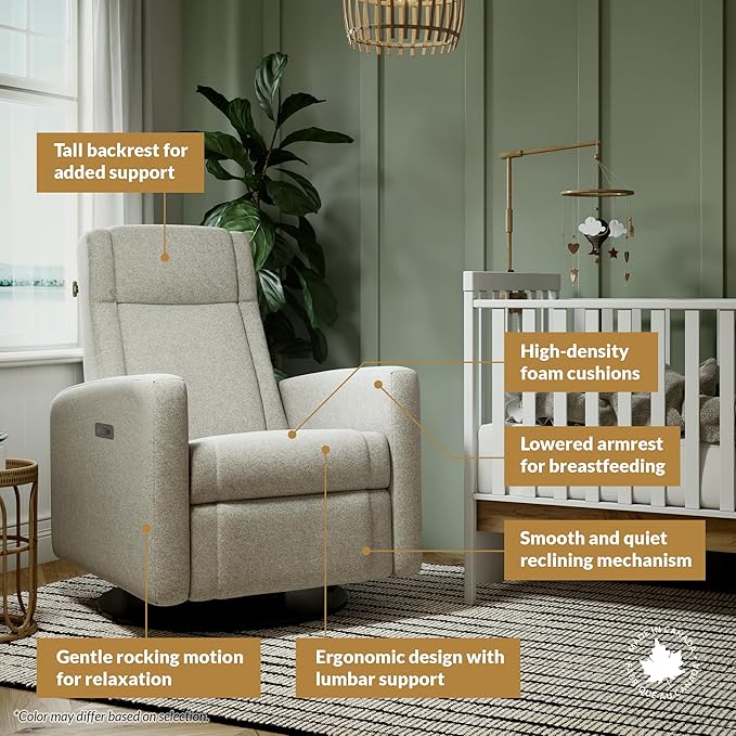 Nelly Modern Nursery Chair Glider Recliner with 180° Swivel - Cozy Motorized Reclining Nursing Chair with USB Ports, Gentle Motion, Hybrid Memory Foam, Lumbar Support (Cream/Beyond Sheep Fabric)