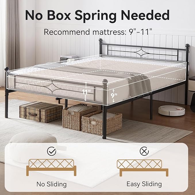 BedsPick Full Size Metal Bed Frame with Headboard and Footboard, Platform Bed Frame with Premium Steel Slats Support/12.5'' Under Bed Storage Space/No Box Spring Needed/Noise Free/Easy Assembly/Black